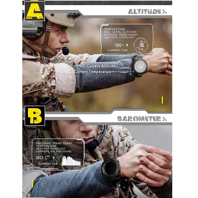NORTH EDGE Reloj digital para hombre Digital Horas de trote, natación , tipo militar Altímetro Barómetro, brújula, a prueba de agua:50m
